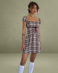 Savio Mini Dress in Multi Check Brown