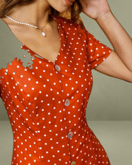 Red Polka Dot Button Midi Dress