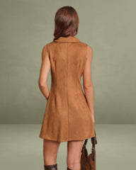 Caramel Suede A-Line Sleeveless Mini Dress
