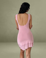 Renata Asymmetrical Mini Dress in Mesh Baby Pink