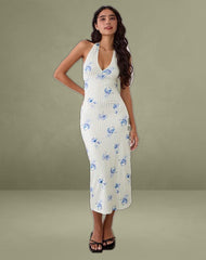 Fadwa Midi Dress in Floral Stripe Cream