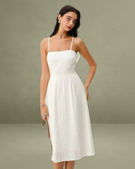 White Pocket A-Line Slip Midi Dress