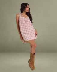 Sanlia Mini Dress in Basic Tartan Pink