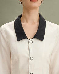 White Contrasting Button-Up Mini Dress