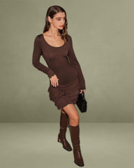 Brown Tiered A-Line Mini Dress