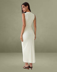 Fayola Printed Maxi Dress in Cream with Red Watercolour Flower