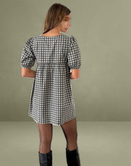 Cybera Mini Dress in Tonal Gingham Black and Grey