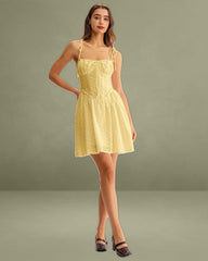 Yellow Ruched Corset Slip Mini Dress