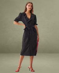 Black Ruffle Belted Maxi Dress