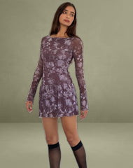 Sonata Mini Dress in Botanic Sketch Purple