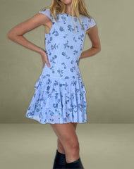 Mirtilo Mini Dress in Inky Blue Floral Mesh