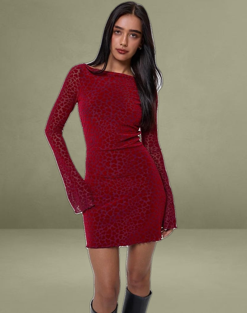 Sevila Long Sleeve Mini Dress in Heart Flock Maroon