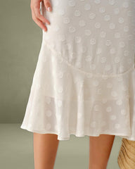 Beige Polka Dot V-Neck Midi Dress