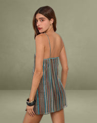 Cheria Mini Dress in Shimmer Plisse Blue Brown