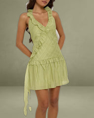 Lorena Mini Dress in Chiffon Stripe Green