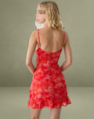 Mireya Mini Dress in Paisley Chiffon Red