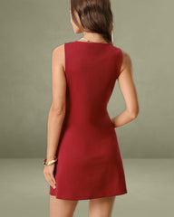 Red V Neck Sleeveless Mini Dress