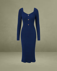 Navy Sweetheart Neck Bodycon Sweater Dress