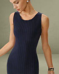 Blue Bodycon Sleeveless Sweater Dress