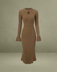 Brown Bell Sleeve Bodycon Sweater Dress