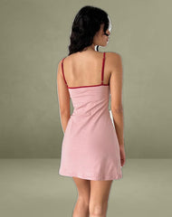 Riniko Mini Dress in Pink Lady with Adrenaline Red Binding