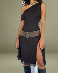 Carissa One Shoulder Chiffon Midi Dress in Black