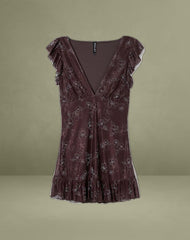Motarika Mini Dress in Doodle Flower Flock Brown