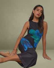 Fayola Printed Maxi Dress in Watercolour Flower Blue