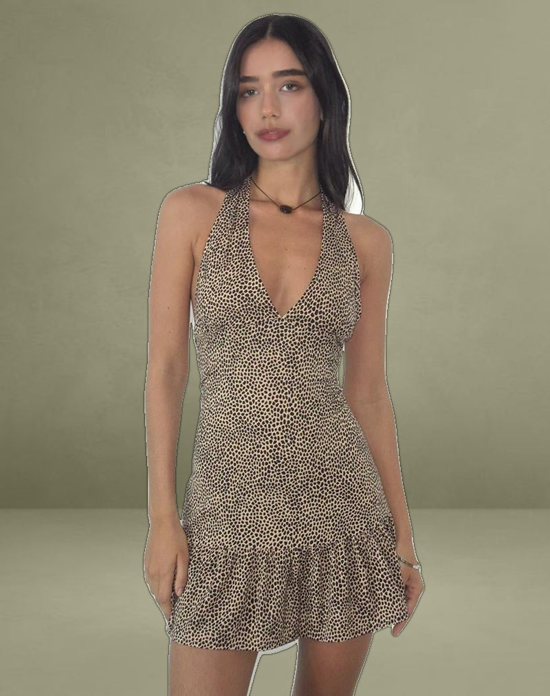 Delaine Halterneck Mini Dress in Croc Tan