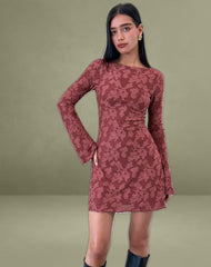 Sevila Dress in Maroon Burnout Mesh