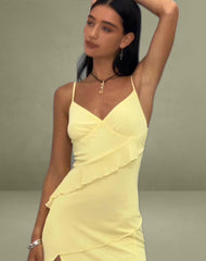 Jacy Ruffle Midi Dress in Mesh Lemon