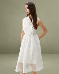 White Striped Sleeveless Midi Dress