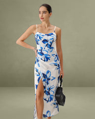 Blue Floral Bohemian Slip Maxi Dress