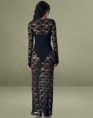 Sophie Unlined Maxi Dress in Black Jasmine Lace