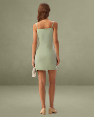 Green Square Neck Slip Mini Dress