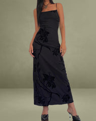 Nodu Maxi Dress in Orchids Flock Black