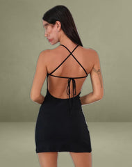 Yorozu Tie Back Mini Dress in Black