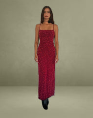 Darsih Cami Maxi Dress Red Grunge Floral Flock