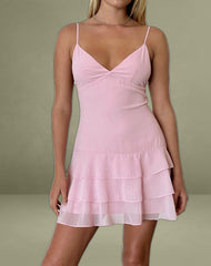 Riasi Ruffle Mini Dress in Chiffon Baby Pink