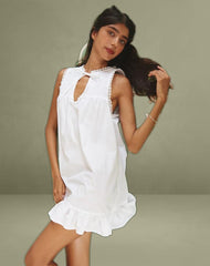 Lalita Babydoll Mini Dress in Poplin White