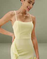 Yellow Ruffle Backless Slit Slip Maxi Dress