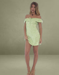 Kenja Bardot Mini Dress in Retro Paisley Lime