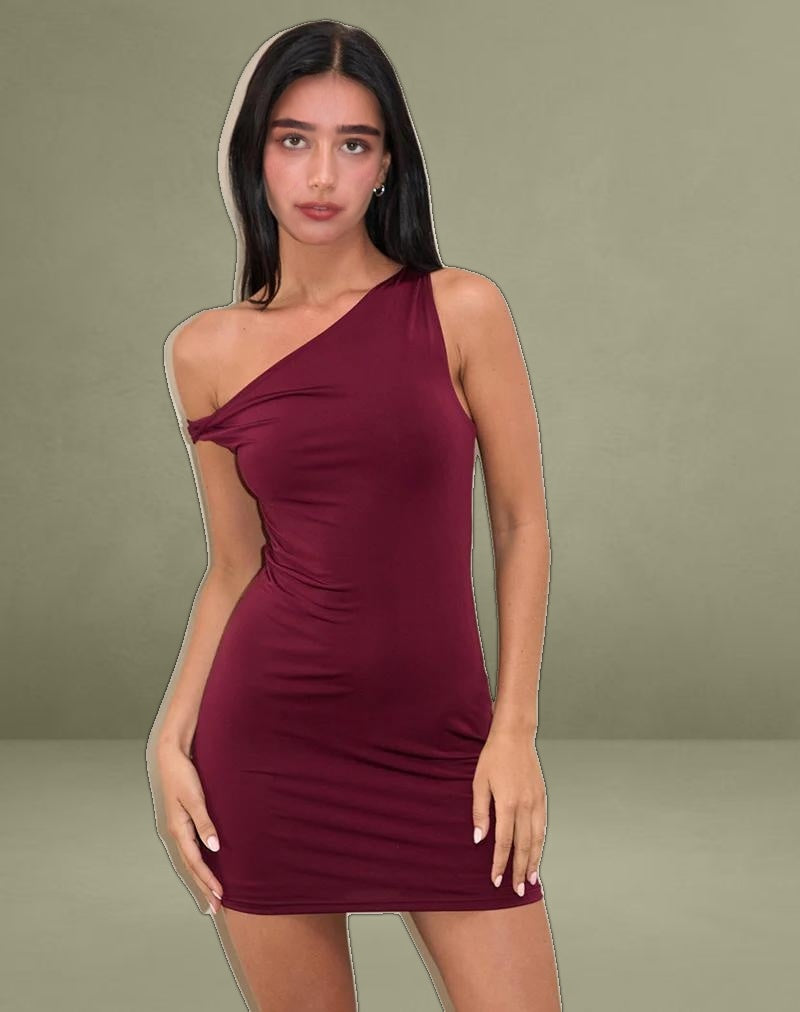 Leona Twist Mini Dress in Wine Red