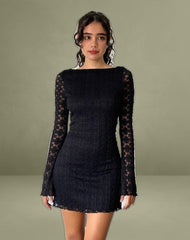 Sevila Long Sleeve Mini Dress in Regal Lace Black