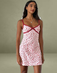 Dimaya Mini Dress in Girlie Print with Red Binding