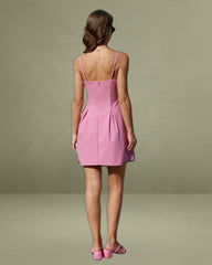 Pink Square Neck Slip Pleated Mini Dress