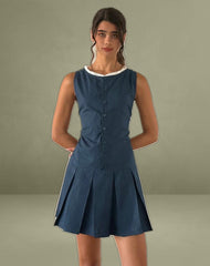 Gitas Button Mini Dress in Poplin Navy