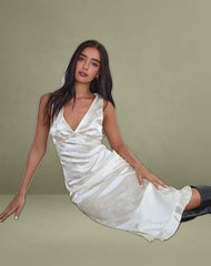 Gastari Midi Dress in Satin Jacquard White