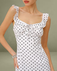 White Polka Dot Ruffle Midi Dress