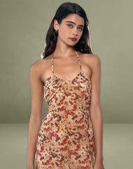 Alette Halterneck Maxi Dress in Chiffon Rusty Flower